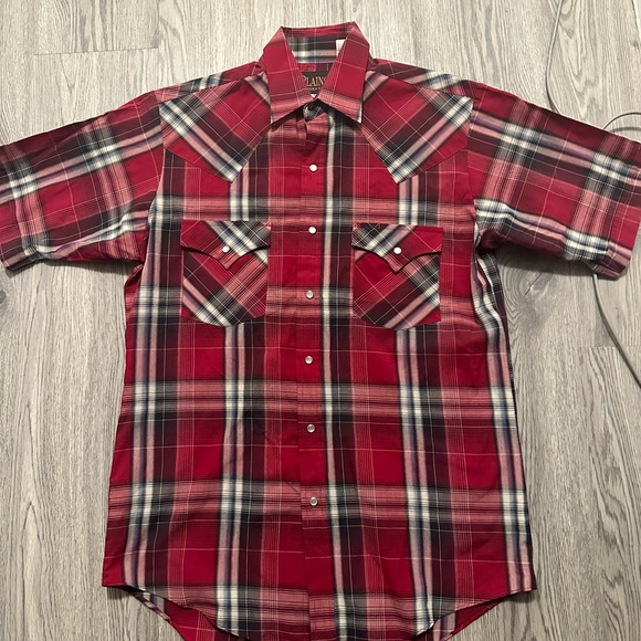 Lot Of 2 VTG Plains Western Wear Pearl Snap Red And Blue Button Shirt Size Small - Picture 6 of 7